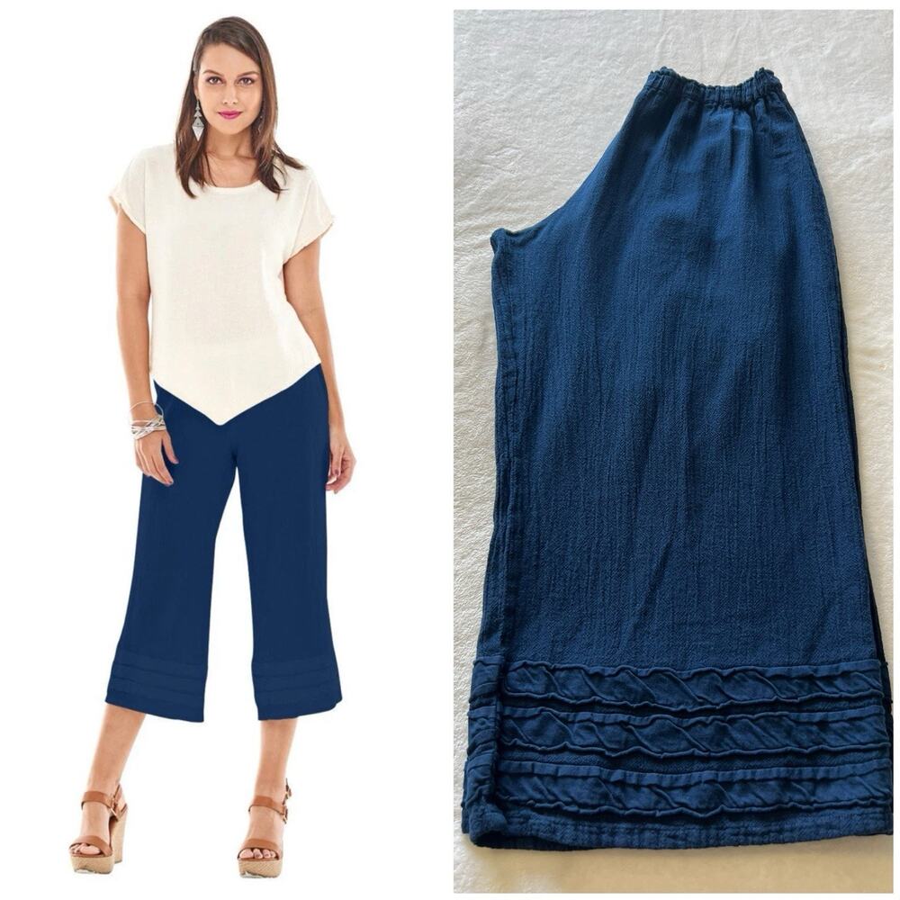 Oh My Gauze Size 2 L/XL Nimo Cotton Gauze Wide Leg Pants Blue Applique Detail